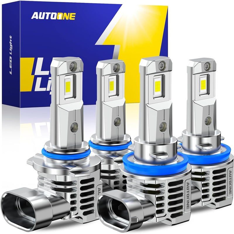AUTOONE 80000LM 9005/HB3 and H11/H9/H8 Fog Light Bulbs, 800% Brightness HB3 H11 Bulbs Combo with Cooling Fan, 6500K White, Pack of 4 - Image 1